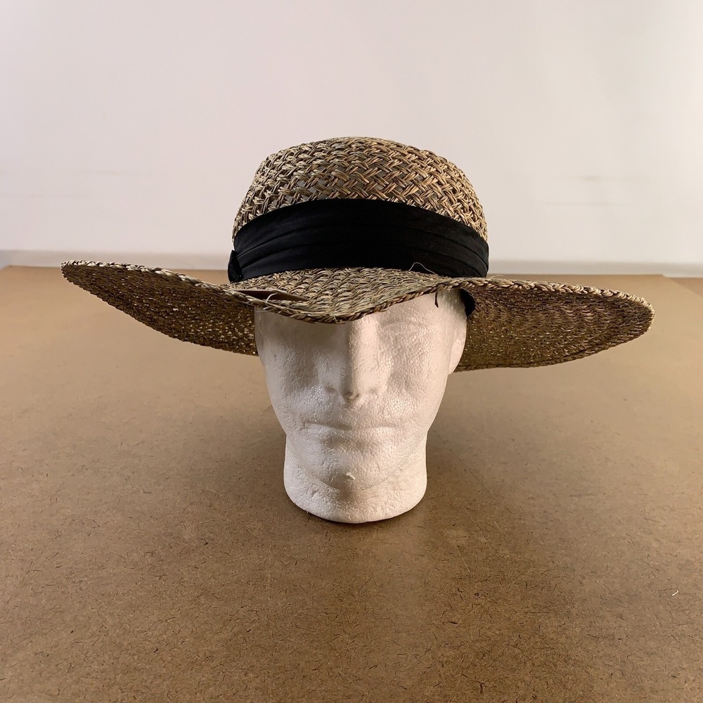 Fame Accessories Women's One Size Straw Braided Ribbon Fashion Sun Hat NWT
